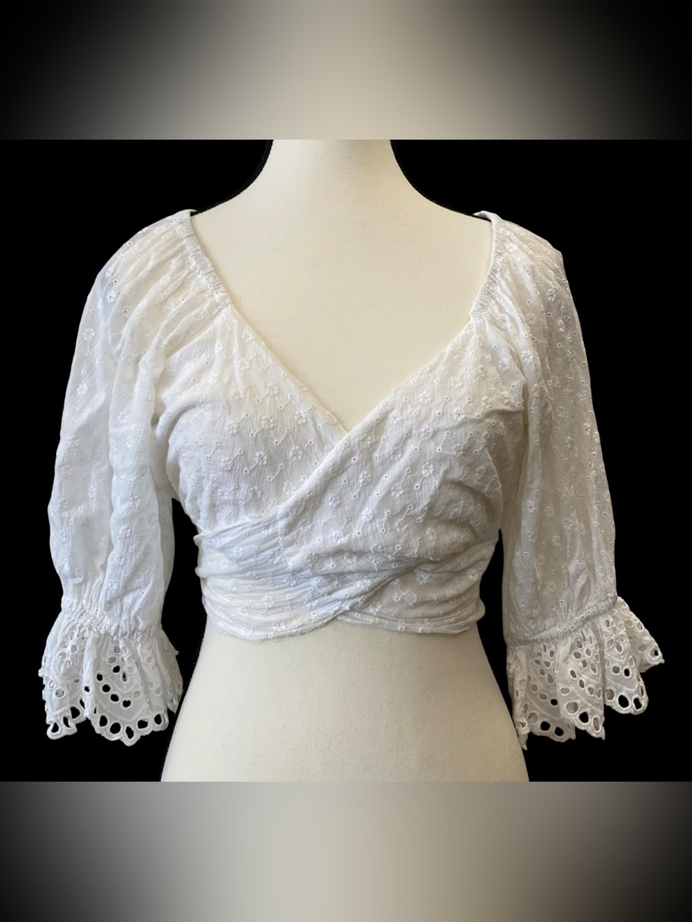 Spell & The Gypsy White Eyelet Wrap Crop Top Size XS 100% Cotton boho festival